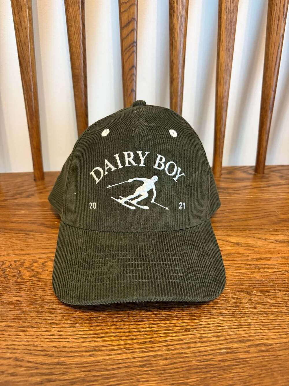 Dairy Boy Ski Corduroy Baseball Cap Olive Green One Size